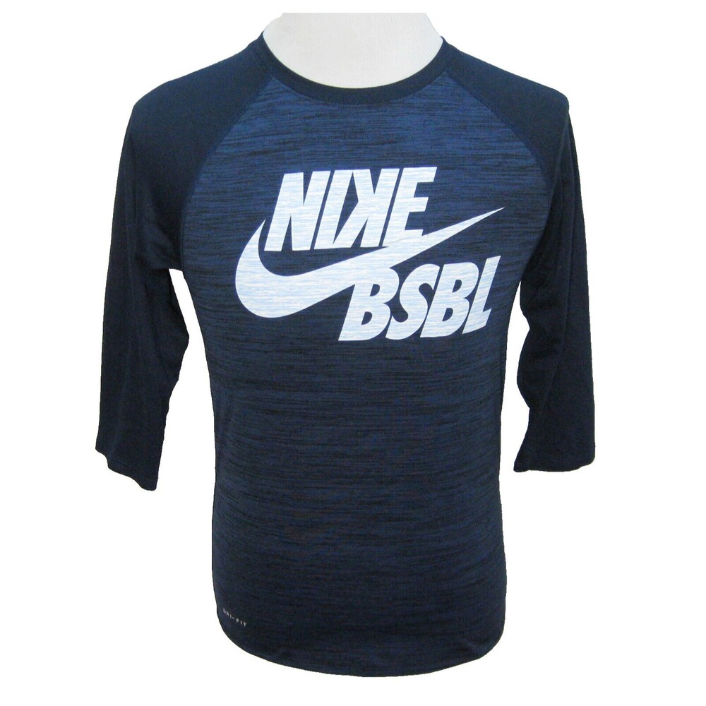 NIKE Baseball Men's (Size Small) Blue Mid Sleeve Athletic Graphic Logo T-Shirt